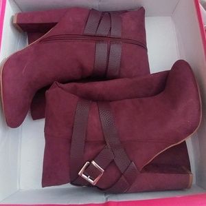 Purple suede tall boots